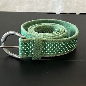 Womens American Eagle Canvas Belt Green Polka Dot D Buckle Size MEDIUM
